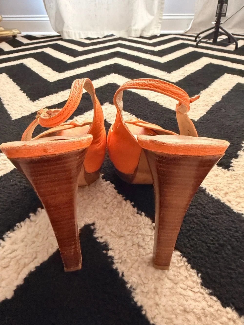 Stuart Weitzman Orange Slingback Peep-Toe Heels